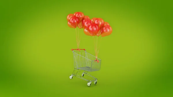 Carrinho de compras, bola. Renderização 3d — Fotografia de Stock