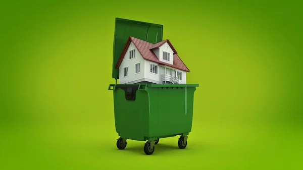 Garbage containers with home. — Stock Photo, Image