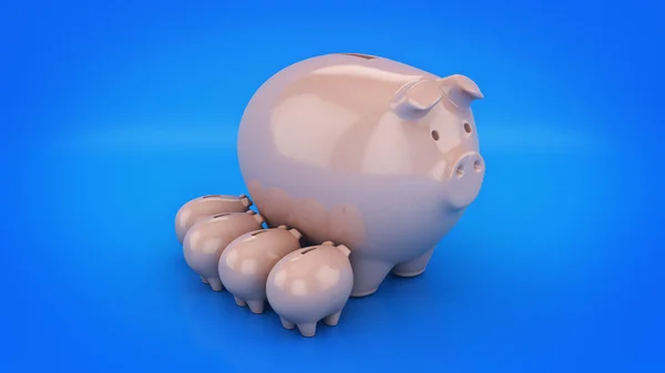 Piggy bank groei. 3D-rendering — Stockfoto