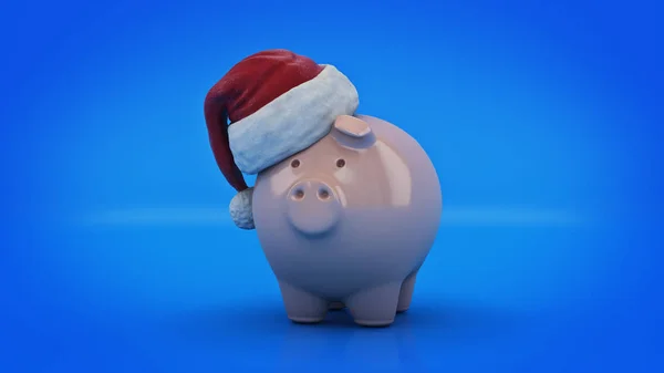 Pink Piggy Bank com chapéu de Pai Natal. Renderização 3d — Fotografia de Stock