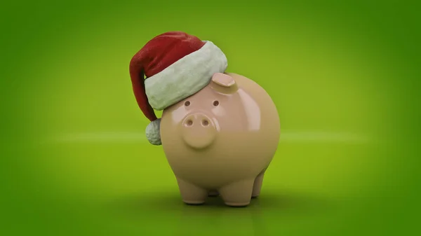 Pink Piggy Bank com chapéu de Pai Natal. Renderização 3d — Fotografia de Stock