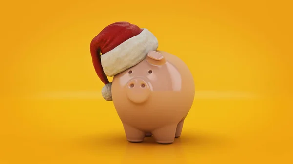 Pink Piggy Bank z Santa Hat. renderowania 3D — Zdjęcie stockowe