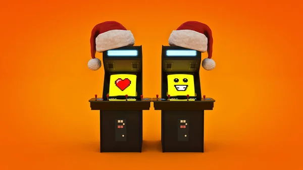 Archiwalne arcade gry maszyny koncepcja Wesołych Świąt renderowania 3d — Zdjęcie stockowe