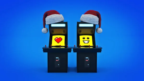 Vintage arcade spelmachine concept Merry Christmas 3D-rendering — Stockfoto