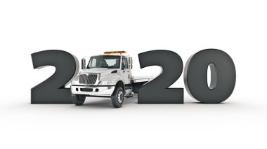 Truck concept 2020 New Year sign. 3d rendering clipart