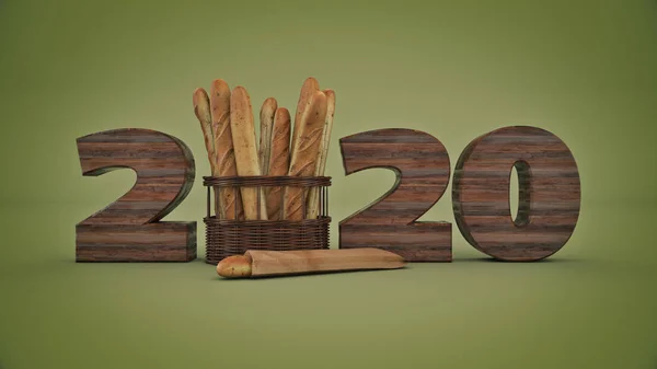 Baguette Concept 2020 Nieuwjaarsbord Destructie — Stockfoto