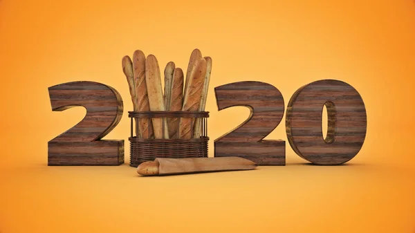 Baguette Concept 2020 Nieuwjaarsbord Destructie — Stockfoto