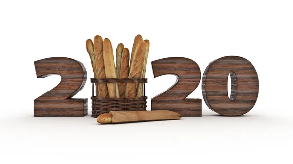 Baguette Concept 2020 Nieuwjaarsbord Destructie — Stockfoto