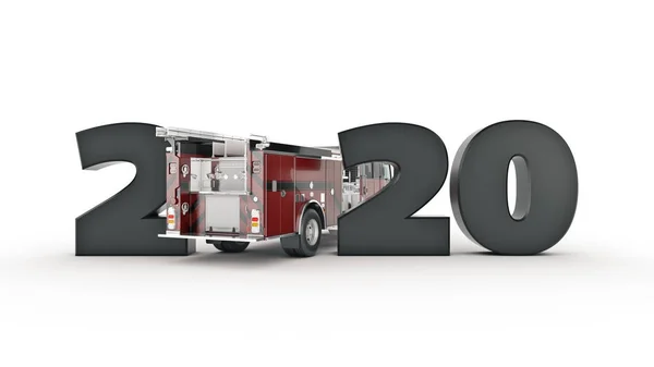 Koncept Firetruck 2020 Nový Rok Znamení Vykreslování — Stock fotografie