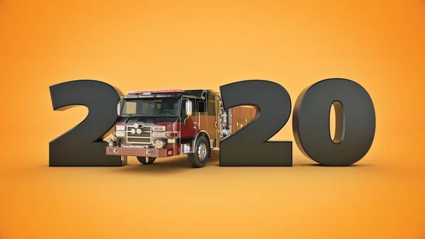 Koncept Firetruck 2020 Nový Rok Znamení Vykreslování — Stock fotografie