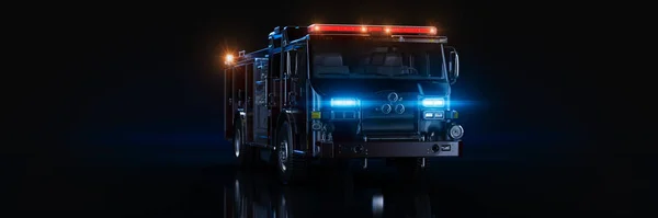 Fire Truck Ustawienie Studia Ciemnym Tle Renderowanie — Zdjęcie stockowe