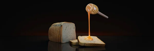 Fried Toast Honey Rendering — 图库照片