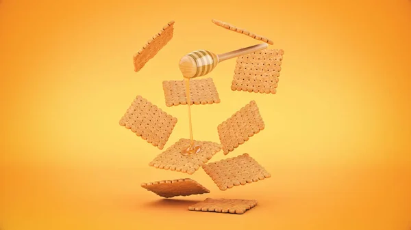 饼干和蜂蜜 3D渲染 — 图库照片