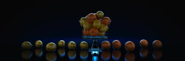 Naranja Limón Sobre Fondo Oscuro Renderizado —  Fotos de Stock