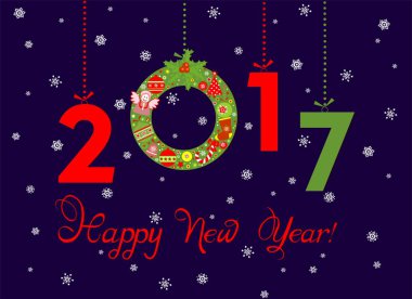 Kağıt aplike asılı Noel çelenk ve numaraları ile yeni yıl 2017 tebrik için