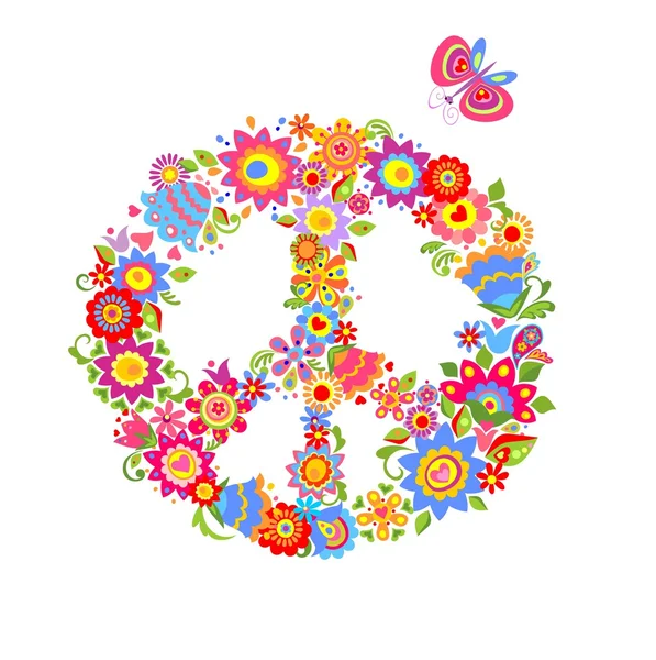 Símbolo da flor da paz com flores coloridas engraçadas — Vetor de Stock