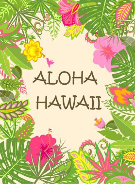  Hawaii Yaz poster egzotik tropik çiçekler ve yapraklar