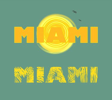 Güneş, martı ve Miami yazı ile sarı Yazdır