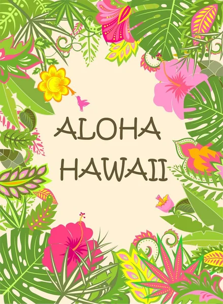 エキゾチックな熱帯の花と葉を持つハワイの夏のポスター — ストックベクタ