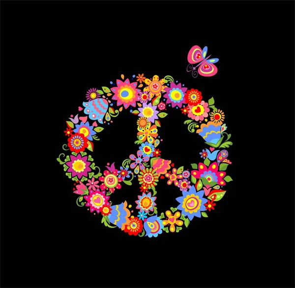 Fiore di pace simbolo isolato su sfondo nero — Vettoriale Stock