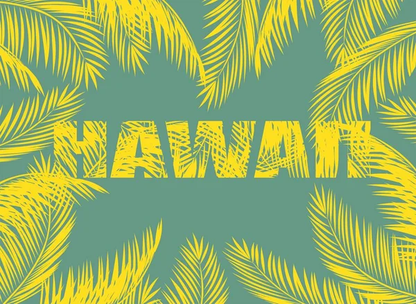 Imprimare galben Hawaii cu frunze de palmier — Vector de stoc