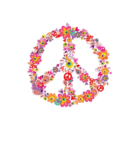 Imprimé hippie avec symbole de fleur de paix isolé sur fond blanc — Image vectorielle