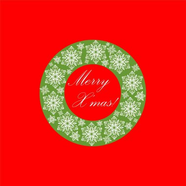Tebrik kartı kağıt dekoratif kar taneleri xmas çelenk dışarı kesim ile kırmızı ve yeşil. Noel kartları ve davetiyeler için şablon