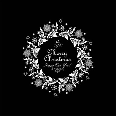 Çiçek desenli, kar taneleri ve yıldız çelenk Vintage tebrik kartı xmas kağıt ile kesip