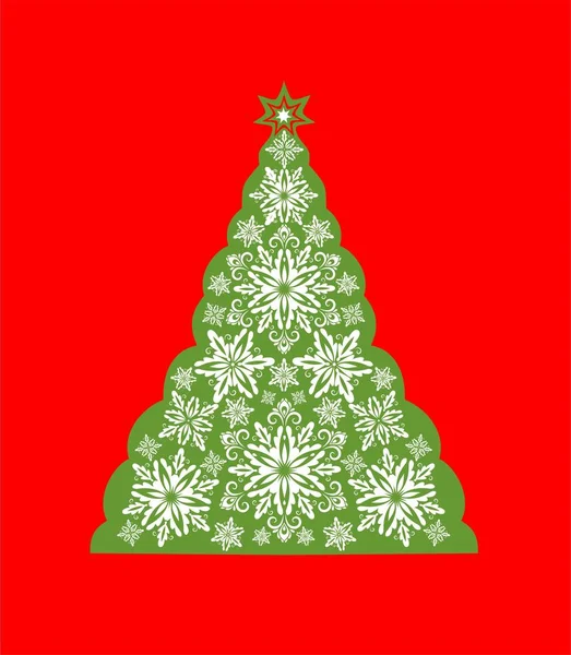 Cartão de saudação com papel recortado flocos de neve decorativos árvore de xmas. — Vetor de Stock