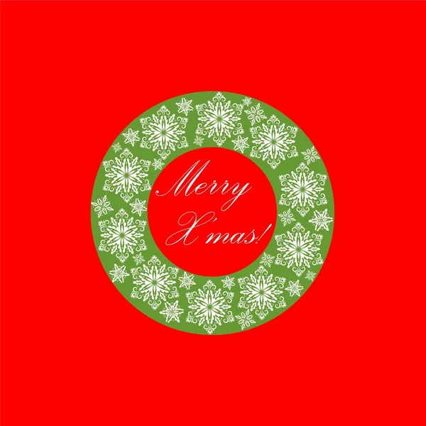 Tebrik kartı kağıt dekoratif kar taneleri xmas çelenk dışarı kesim ile kırmızı ve yeşil. Noel kartları ve davetiyeler için şablon