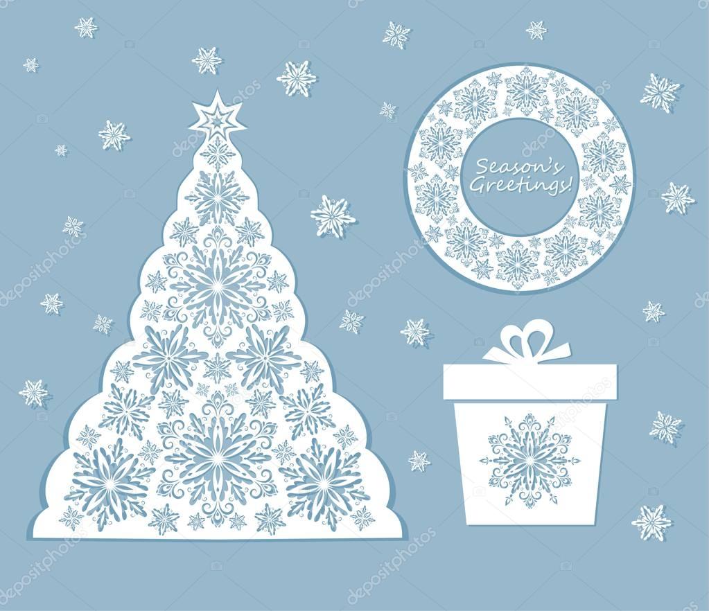 Laser cut out xmas set with snowflakes