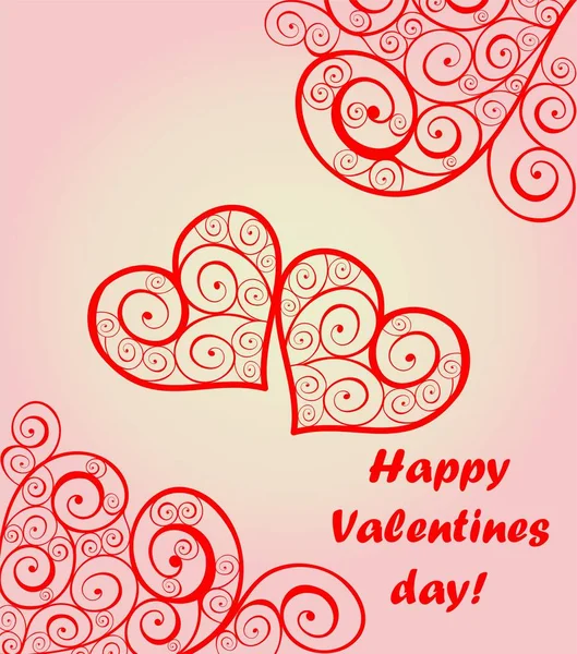 Beautiful card for Valentines day with lacy hearts — Stock Vector