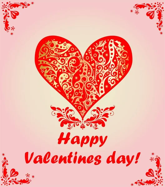 Tarjeta de felicitación para el día de San Valentín con forma de corazón decorativo — Vector de stock