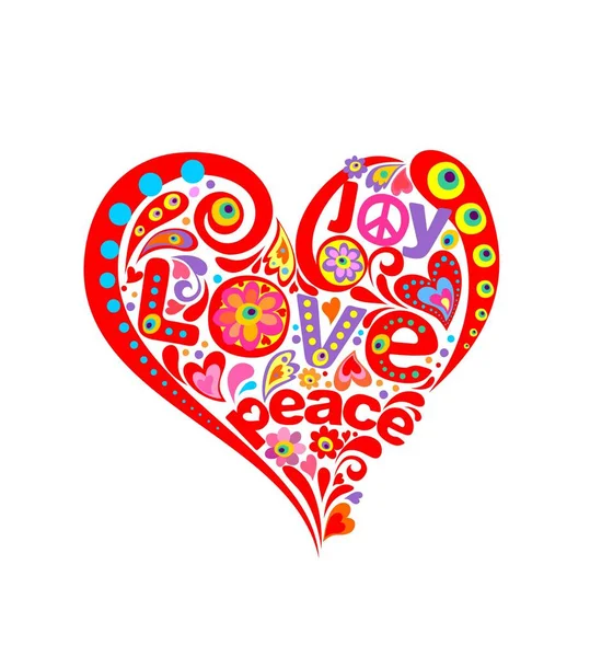 Impression hippie avec forme abstraite de coeur — Image vectorielle