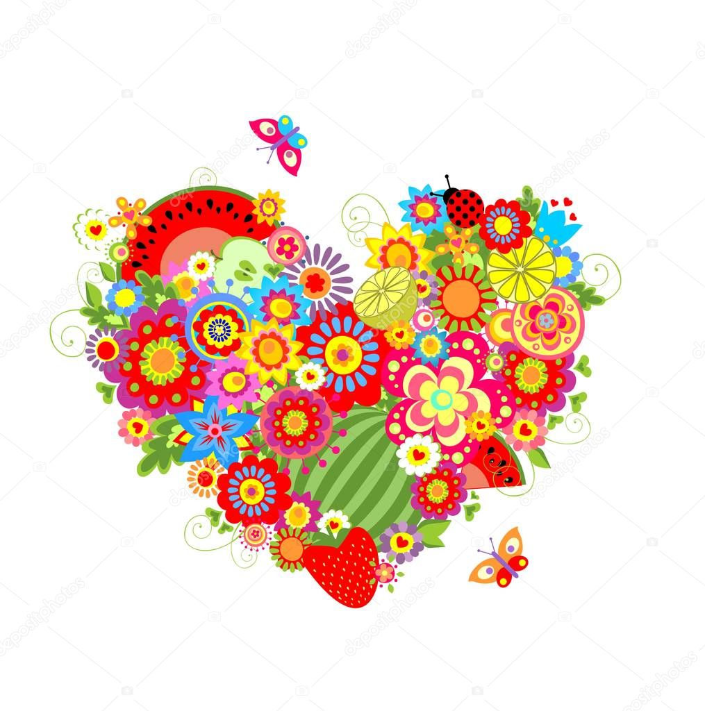 Summery floral heart shape with fruits