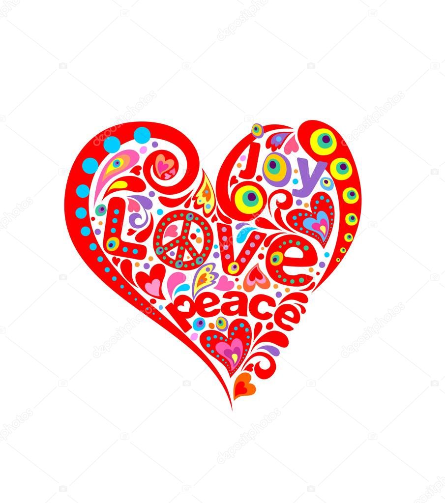 Print with abstract heart with hippie symbolic