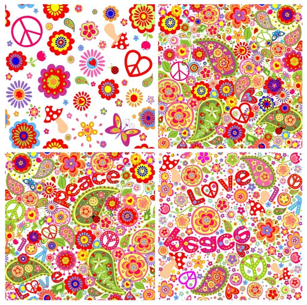 Verzameling van kinderachtig grappige kleurrijke hippie wallpapers — Stockvector