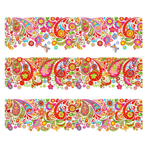 Bordures sans couture estivales avec impression de fleurs colorées décoratives — Image vectorielle