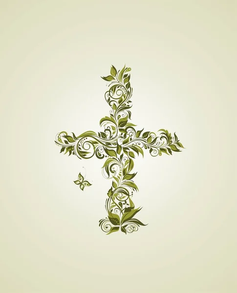 Vintage oliv floral cross — Stock vektor