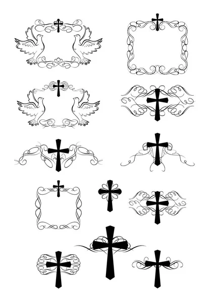 Uppsättning av vintage ramar och kors för påsk design — Stock vektor