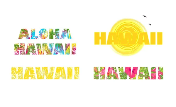 T-shirt imprimé collection avec lettrage hawaii — Image vectorielle