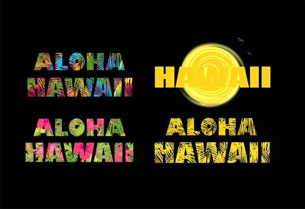 Aloha Hawaii. T-shirt stampe con foglie di palma colorate — Vettoriale Stock