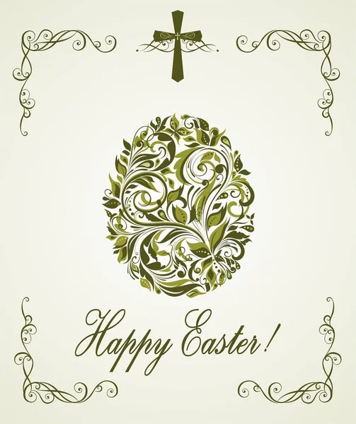 Tarjeta de felicitación de Pascua con forma de huevo de oliva floral vintage — Vector de stock