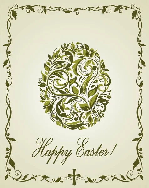 Greeting easter card with vintage olive floral egg shape — Stock Vector