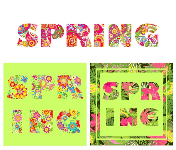 T-shirt floral prints met lente belettering — Stockvector