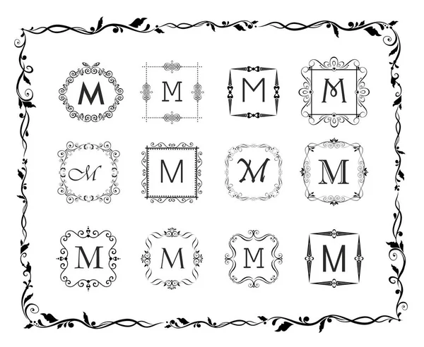 Colección de hermosos marcos para monograma, diseño de bodas, tarjeta de menú, restaurante, cafetería, hotel, joyería, plantillas de logotipo — Archivo Imágenes Vectoriales