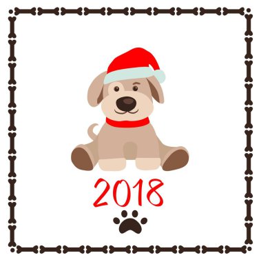 Çocukça komik kağıt aplike yeni yıl 2018 tebrik için köpek yavrusu ile
