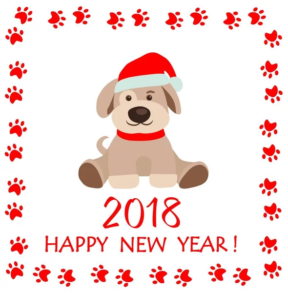 Komik kağıt yeni yıl 2018 için köpek yavrusu ile tebrik çocukça