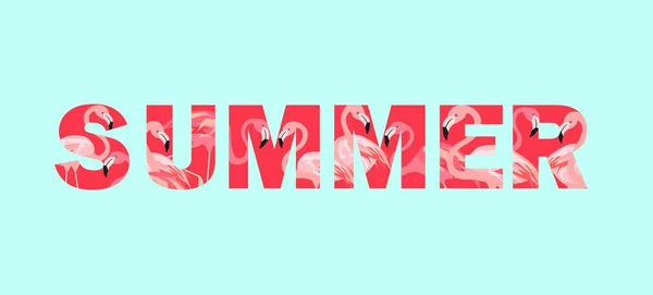 Camiseta de verano estampada con letras veraniegas y flamenco rosa — Vector de stock