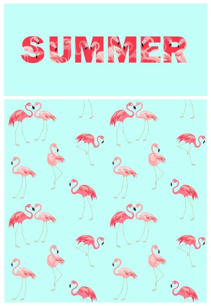Diseño de moda con estampado flamenco y letras de verano — Vector de stock